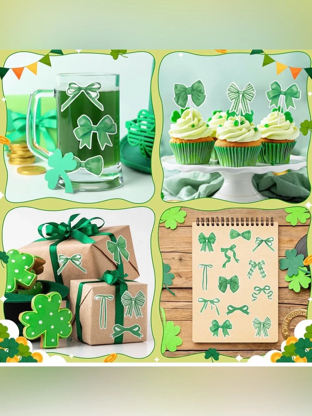 500 Green Bow Variety Sticker Set - Home Party Supplies